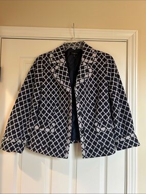 Talbots Navy and White Lattice Cropped Blazer
